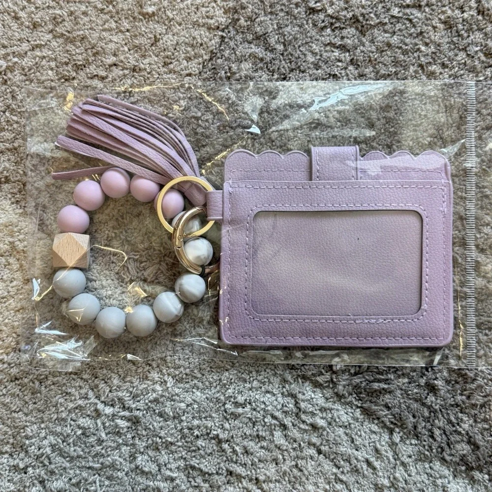 Keychain Wallet Wristlet S Credit Card Holder Bracelet Key Chain Purse Purple